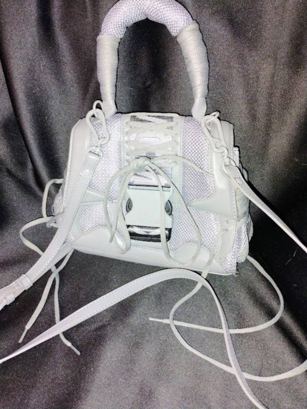 Steve Madden BDiego (or Diego) Top Handle Crossbody Bag.  Greige/Silver Mesh